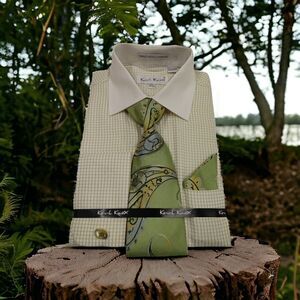 MEN'S KARL KNOX LT. GREEN AND IVORY BOX PATTERN COMBO SET. SX4474.